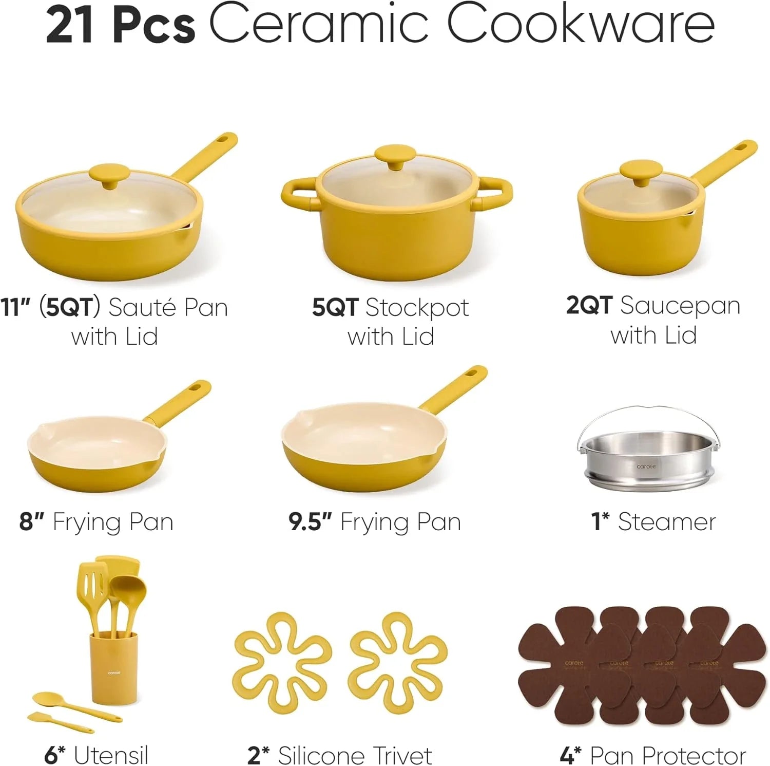 21Pcs Nonstick Ceramic Cookware Set, Healthy Kitchen Cooking Set