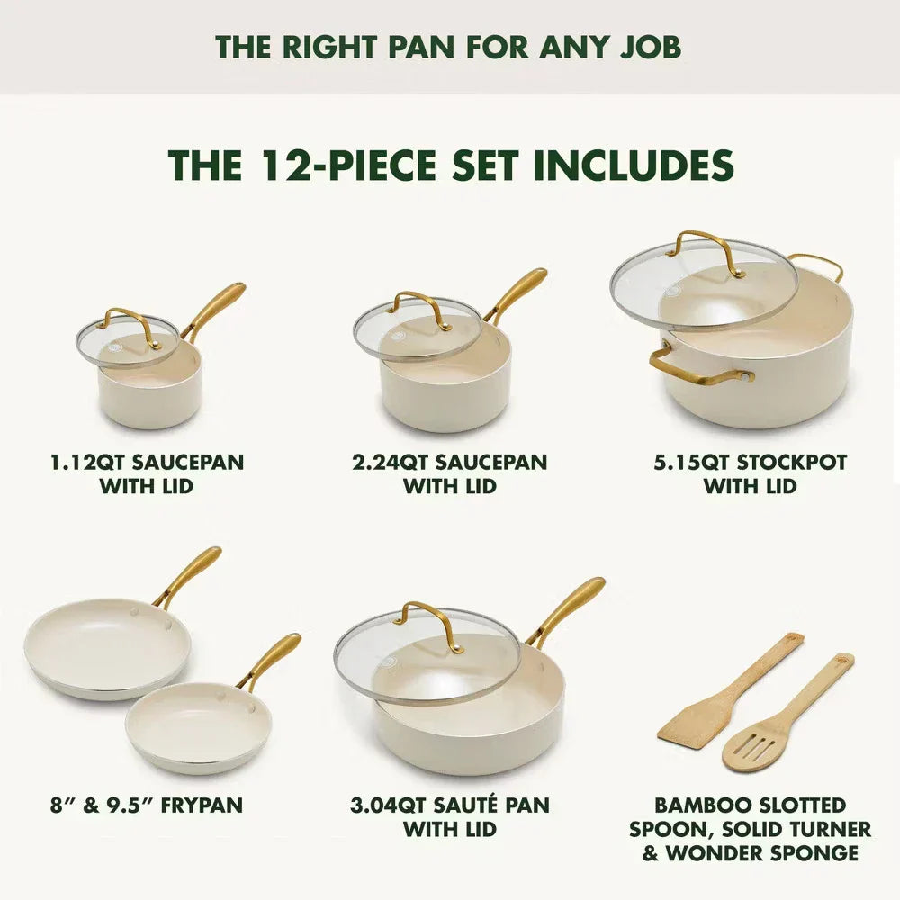 GreenPan Studio 12pc Aluminum Ceramic Nonstick Cookware Set Linen