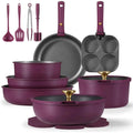21 Pcs Nonstick Cookware Set Pots and Pans with Detachable handle violet