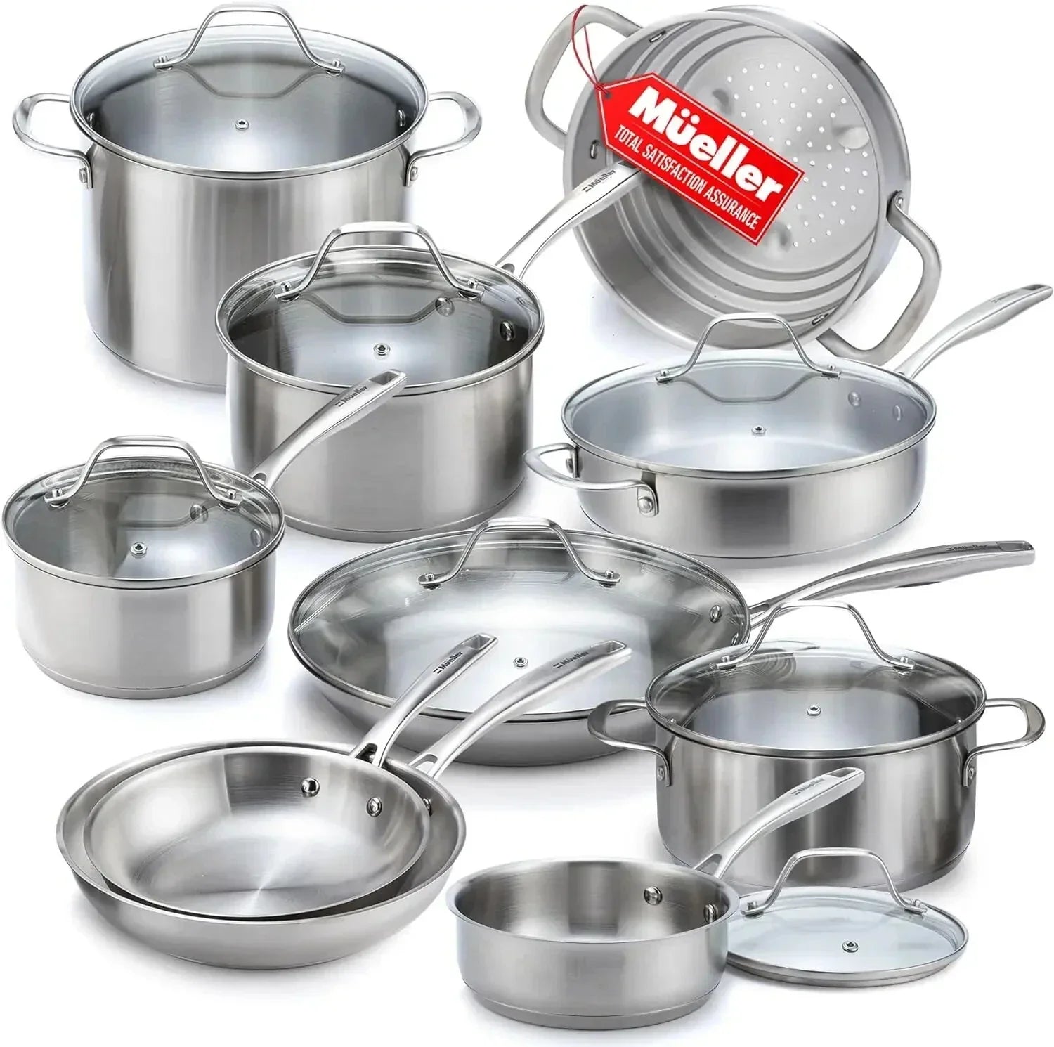 Pots and Pans Set 17-Piece, Ultra-Clad Pro Stainless Steel Cookware Set,