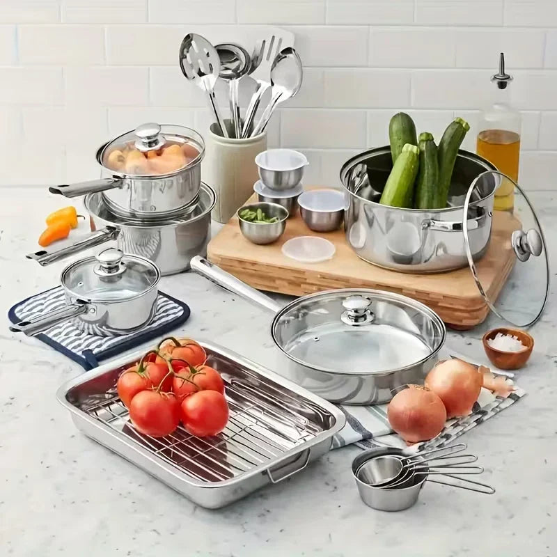 12pcs Ultra-Durable Stainless Steel Skillet & Cookware Set